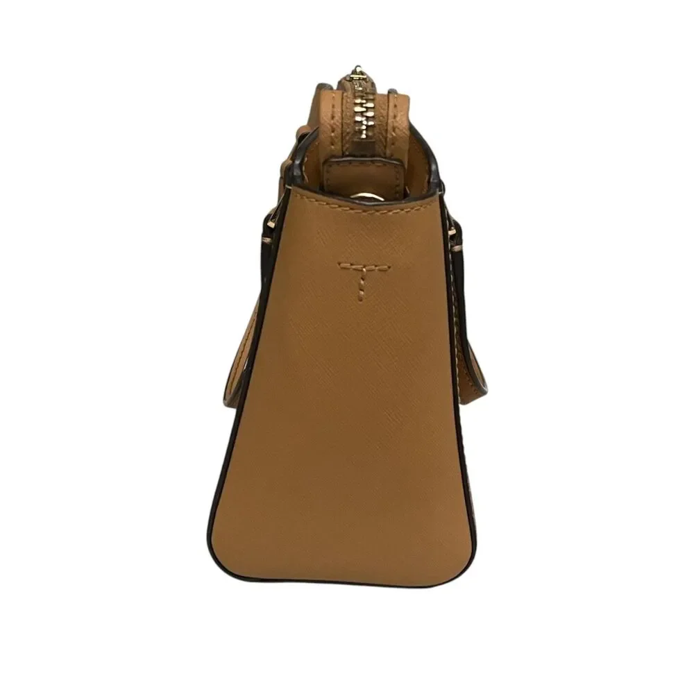 Tory Burch Emerson Mini Top Zip Tote Saffiano Leather Camel Crossbody Satchel